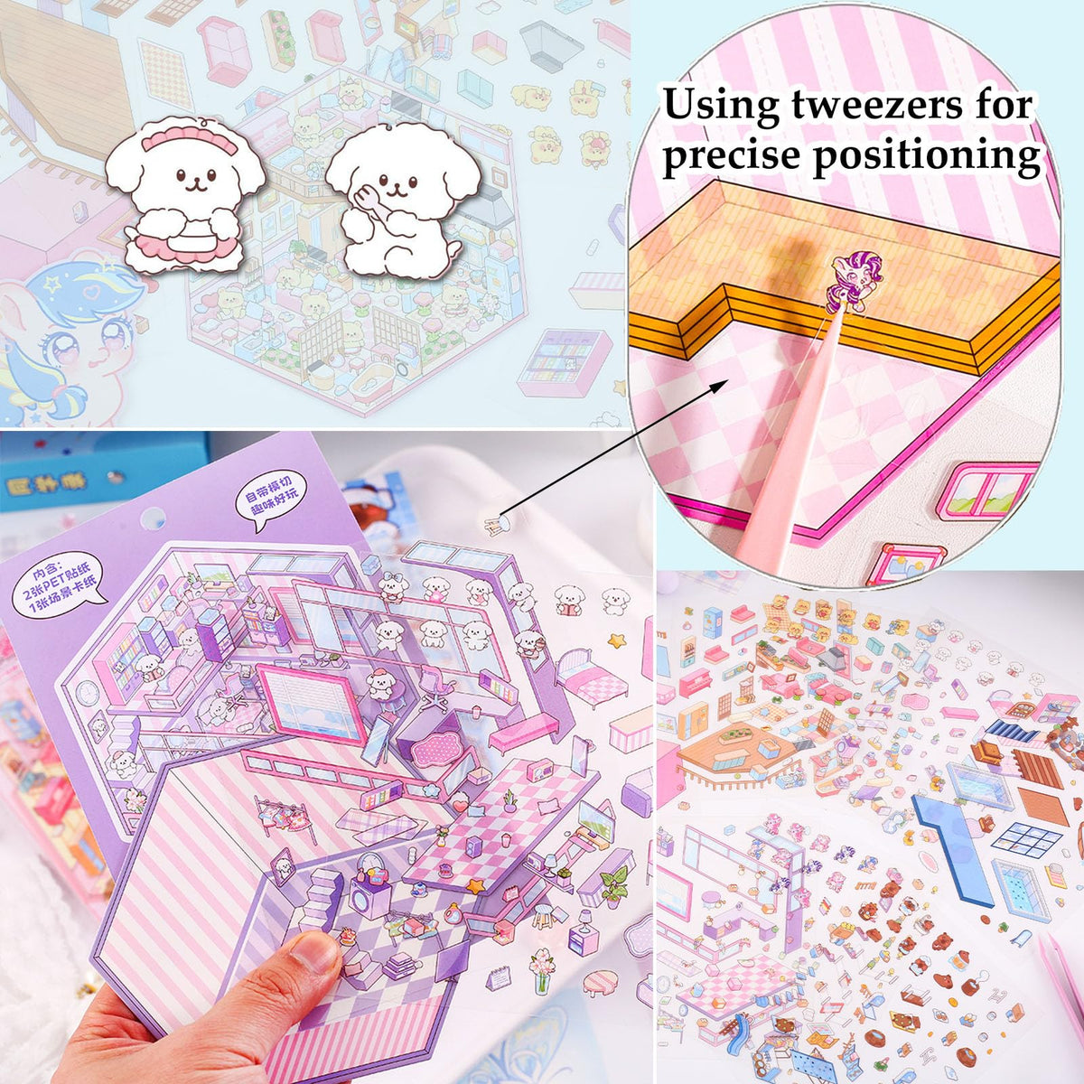 Xuoent DIY 3D Sticker Scene – 6 Sets of Aesthetic Stickers for Girls