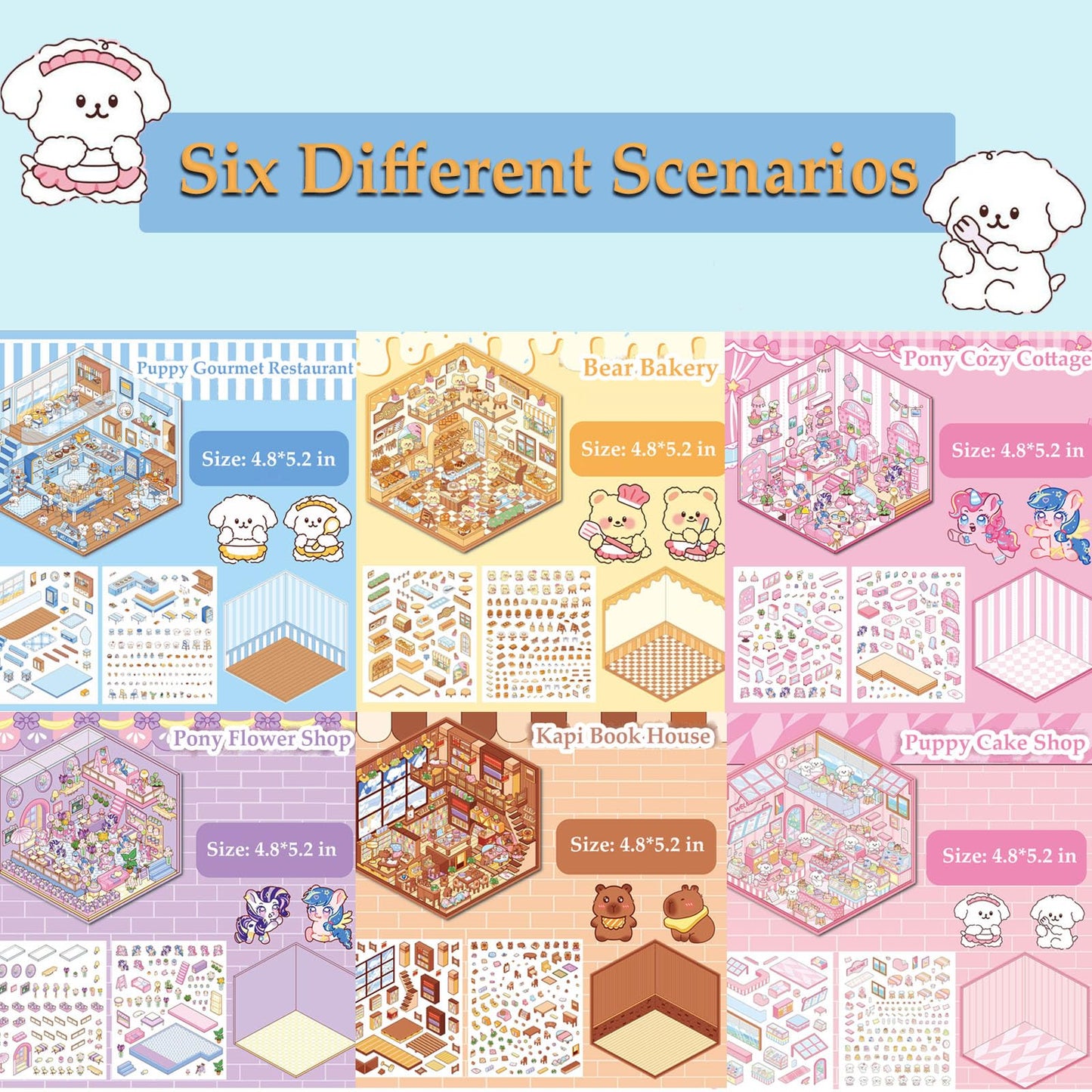 Xuoent DIY 3D Sticker Scene Kit – 6 Backgrounds & 6 Sticker Sets for Kids & Adults