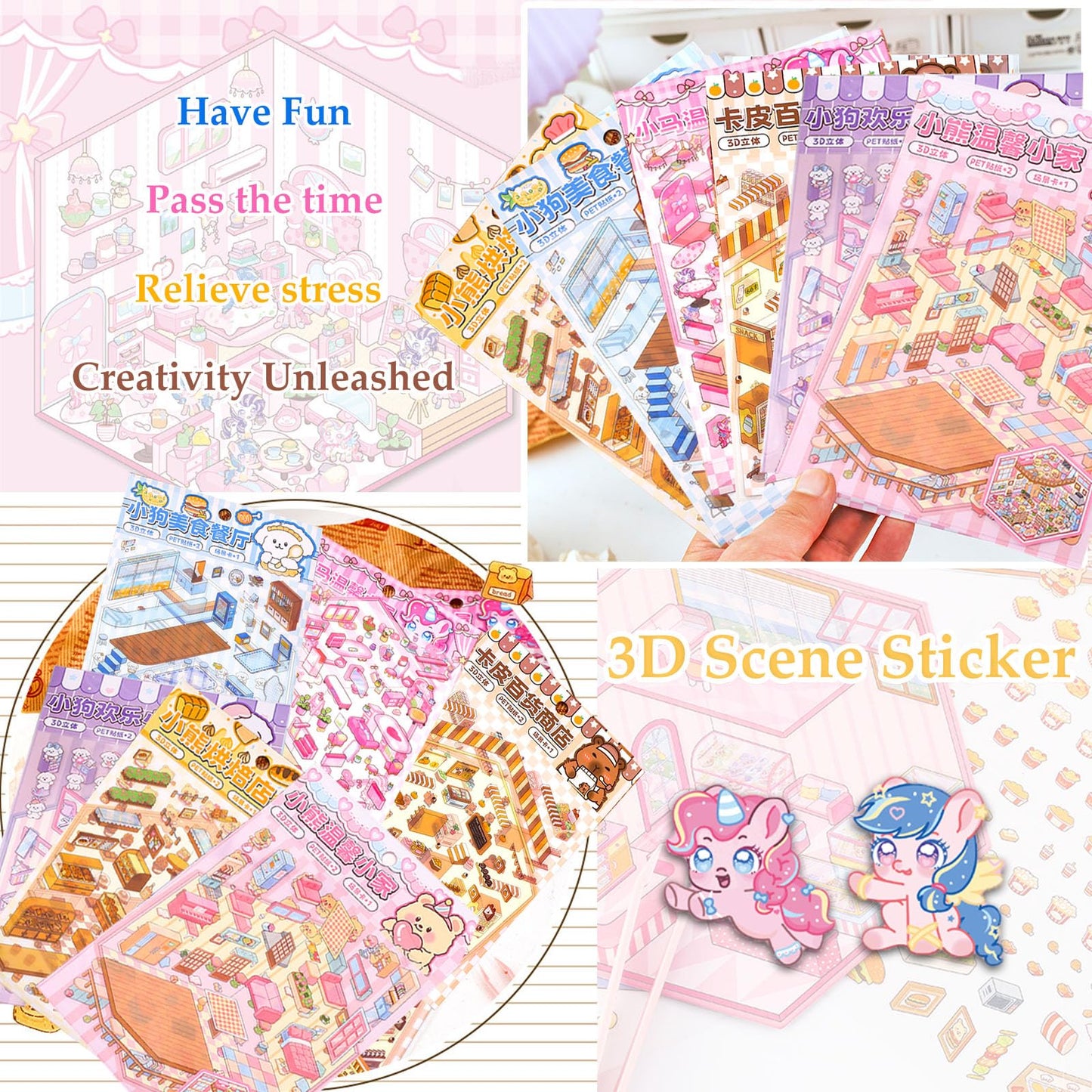 Xuoent DIY 3D Sticker Scene – 6 Sets of Cute Isometric Miniatures for Kids & Adults