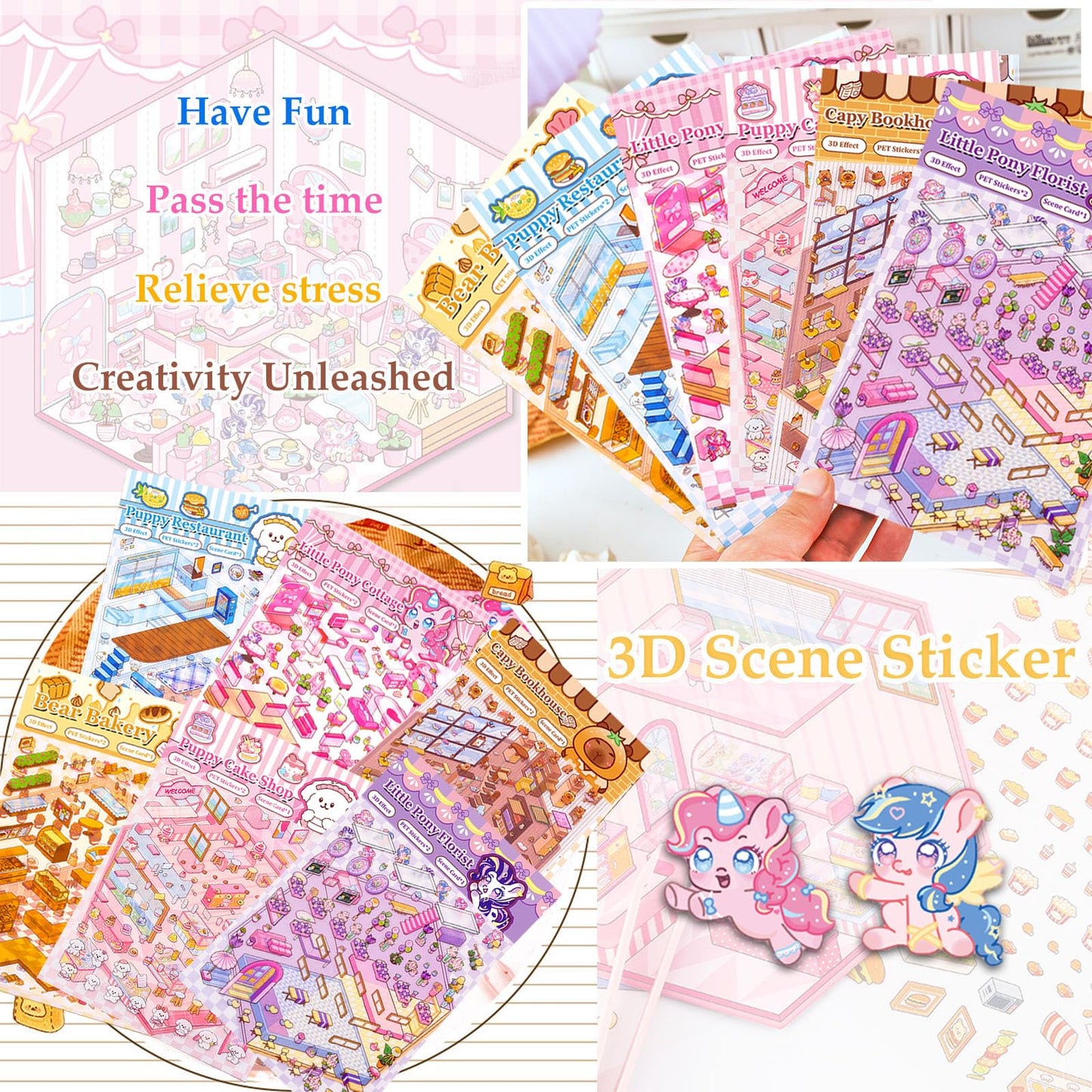 Xuoent DIY 3D Sticker Scene Kit – 6 Backgrounds & 6 Sticker Sets for Kids & Adults