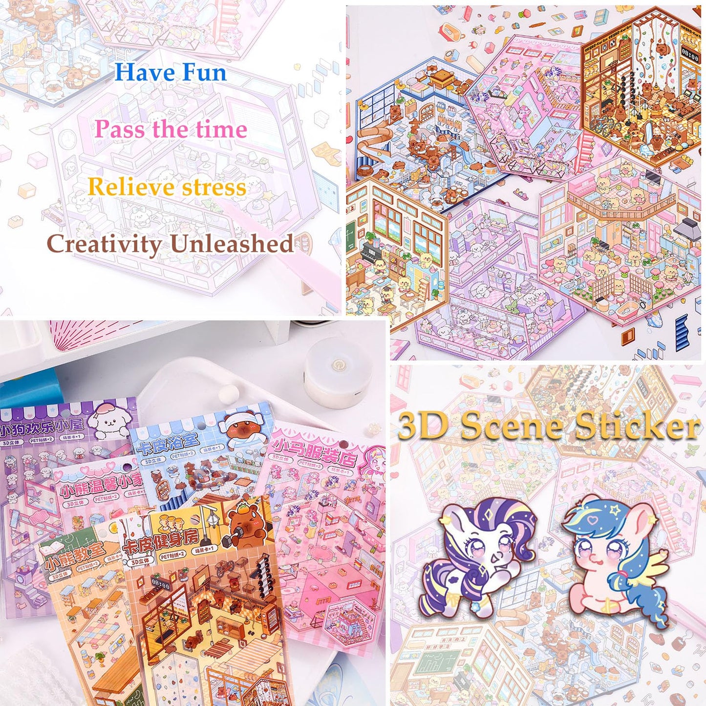 Xuoent DIY 3D Sticker Scene – 6 Sets of Aesthetic Stickers for Girls