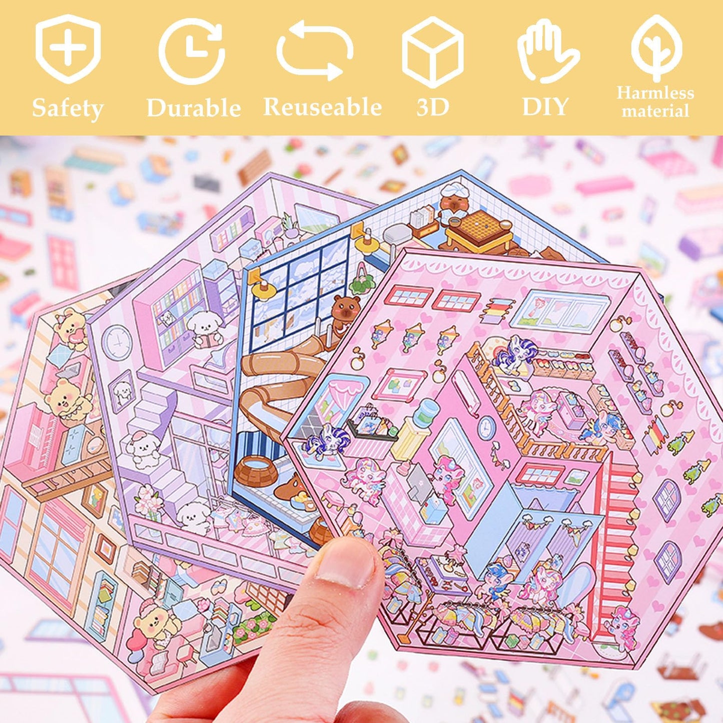 Xuoent DIY 3D Sticker Scene – 6 Sets of Aesthetic Stickers for Girls