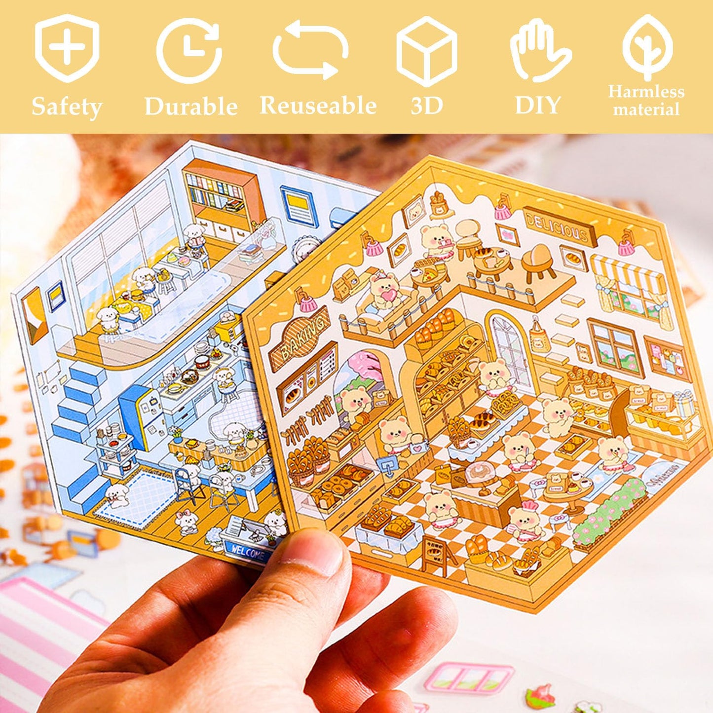 Xuoent DIY 3D Sticker Scene Kit – 6 Backgrounds & 6 Sticker Sets for Kids & Adults