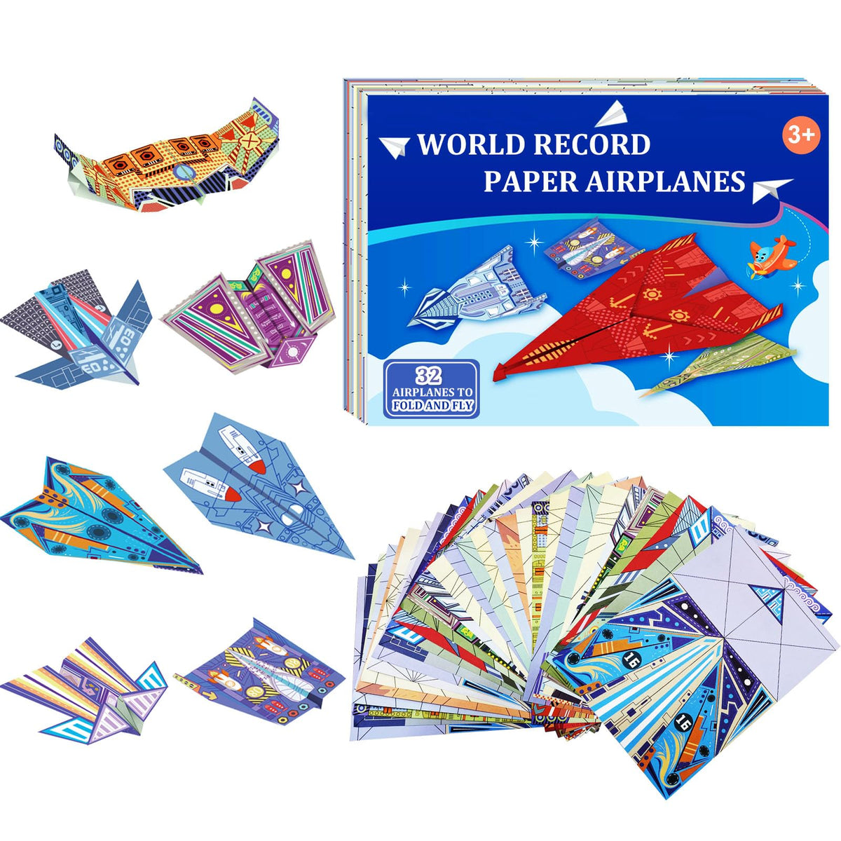 Xuoent Paper Airplane Kit: 16 Classic Designs + 32 Origami Papers | Digital Manual Included