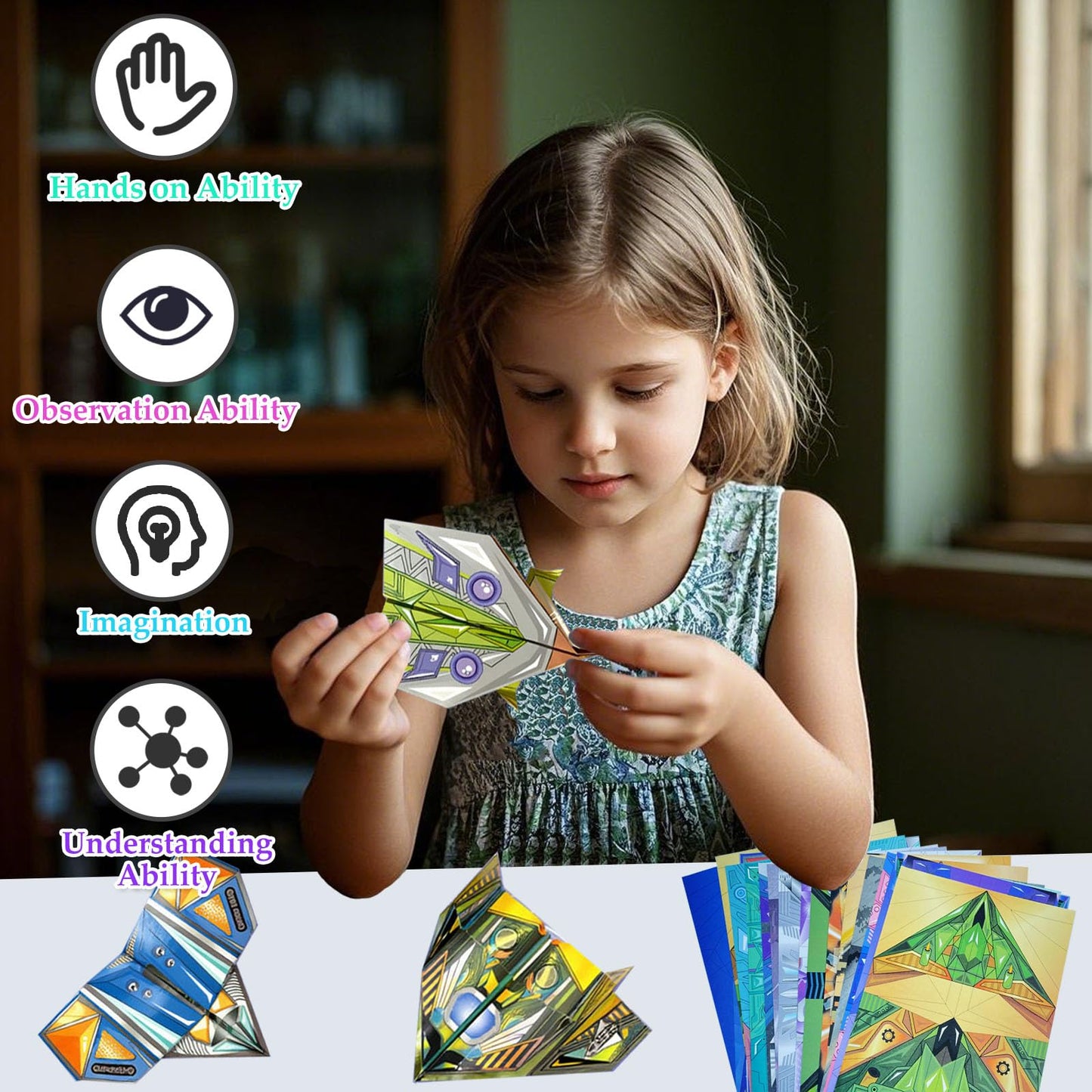 Xuoent Paper Airplanes for Kids – 32 Colorful Planes Origami Kit + Digital Manual (Ages 6-12)