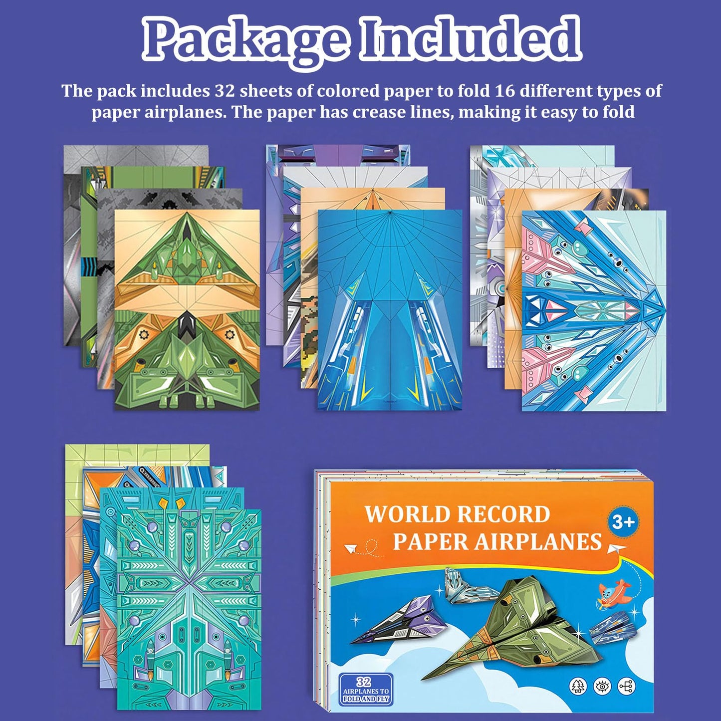 Xuoent Paper Airplanes for Kids – 32 Colorful Planes Origami Kit + Digital Manual (Ages 6-12)