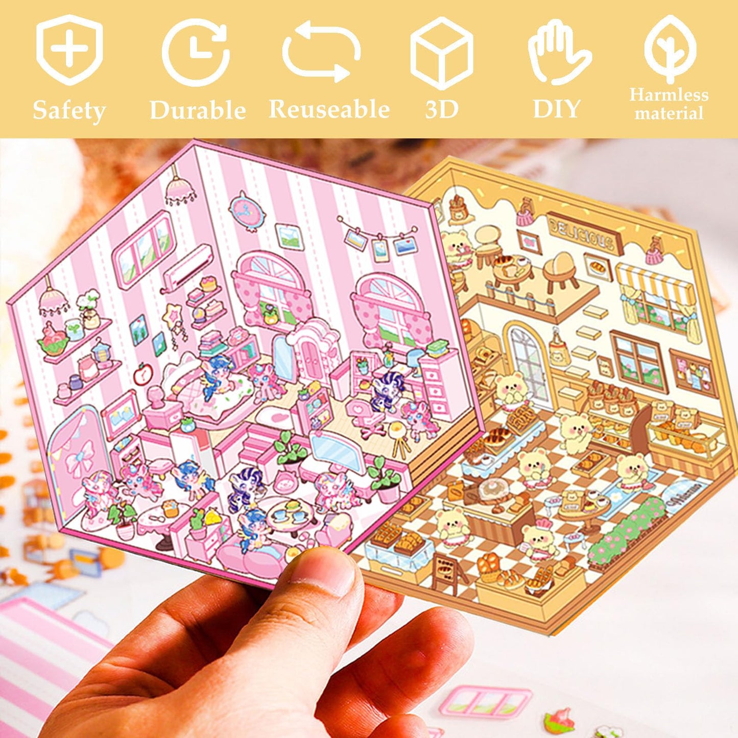 Xuoent DIY 3D Sticker Kit for Kids & Adults – 6 Isometric Sticker Sets