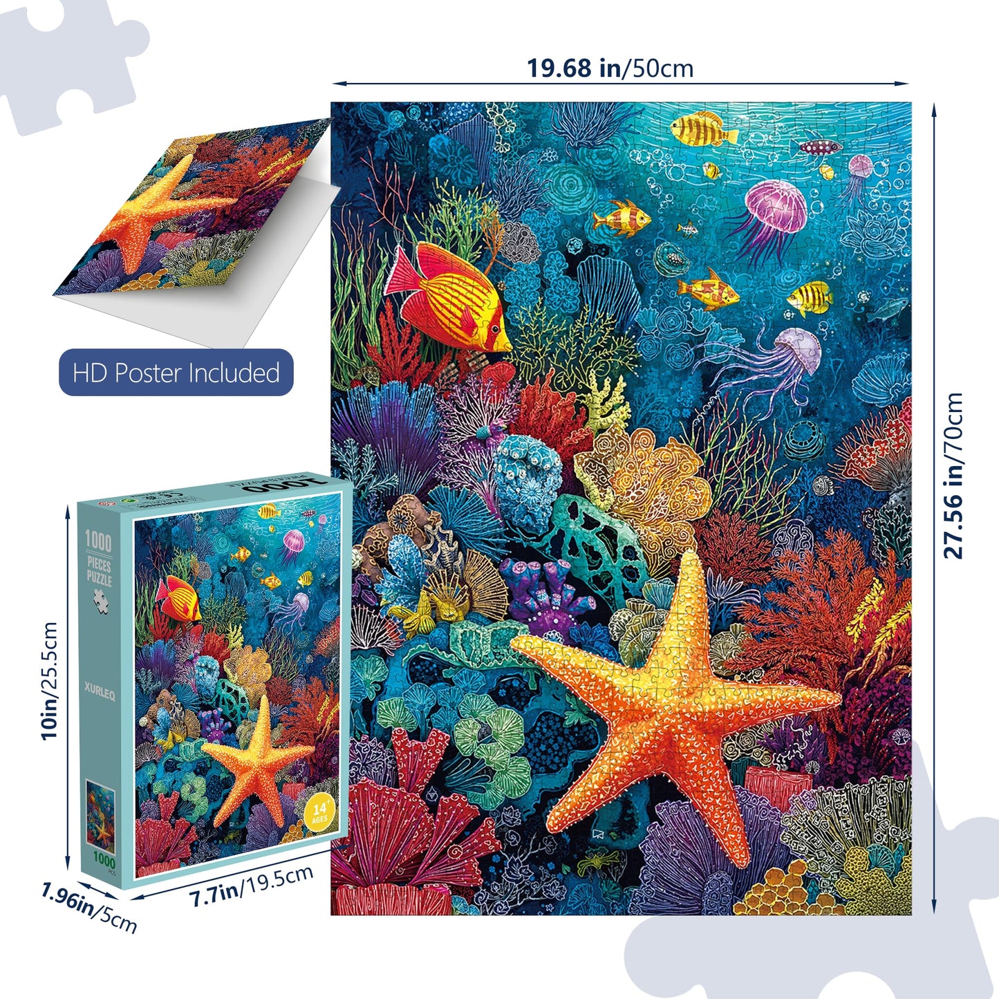 XURLEQ Coral Starfish Jigsaw Puzzles 1000 Pieces for Adults – Premium Matte Finish, 27.56 x 19.68 Inches