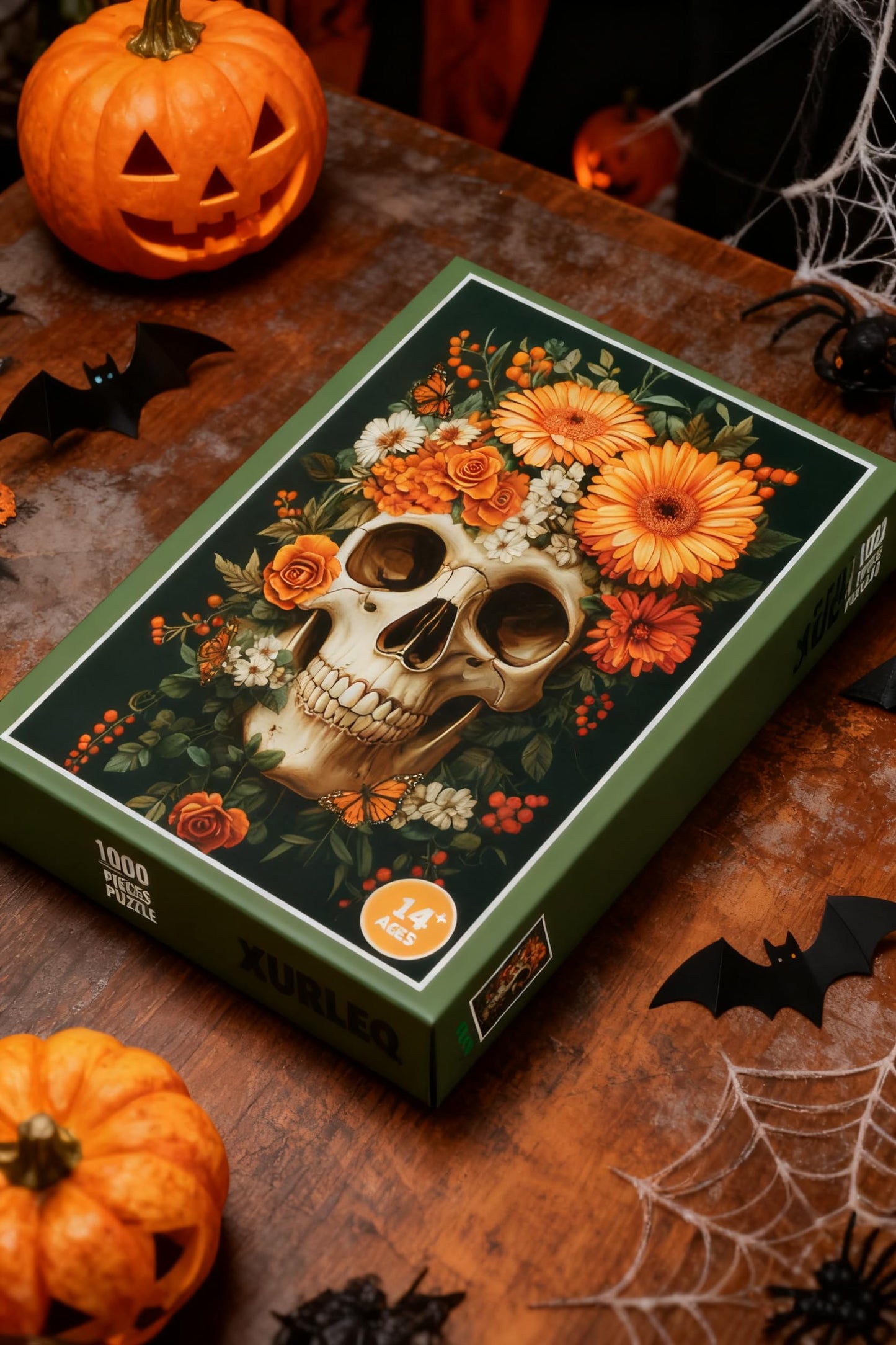 XURLEQ Vintage Skeleton's Floral 1000-Piece Puzzle for Adults – Dark Halloween Art, Matte Finish, 27.56 x 19.68 in