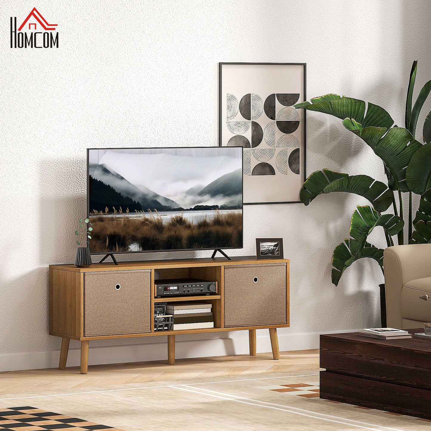 HOMCOM Modern TV Cabinet Stand w/ Shelves & Drawers, Bedroom