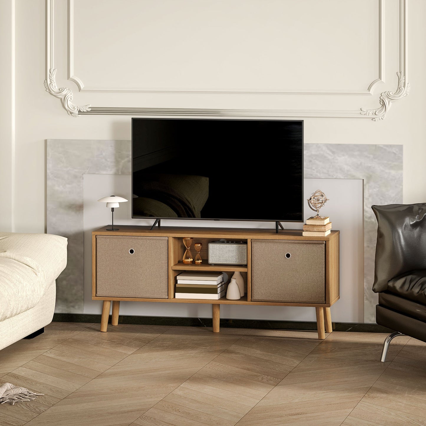 HOMCOM Modern TV Cabinet Stand w/ Shelves & Drawers, Bedroom