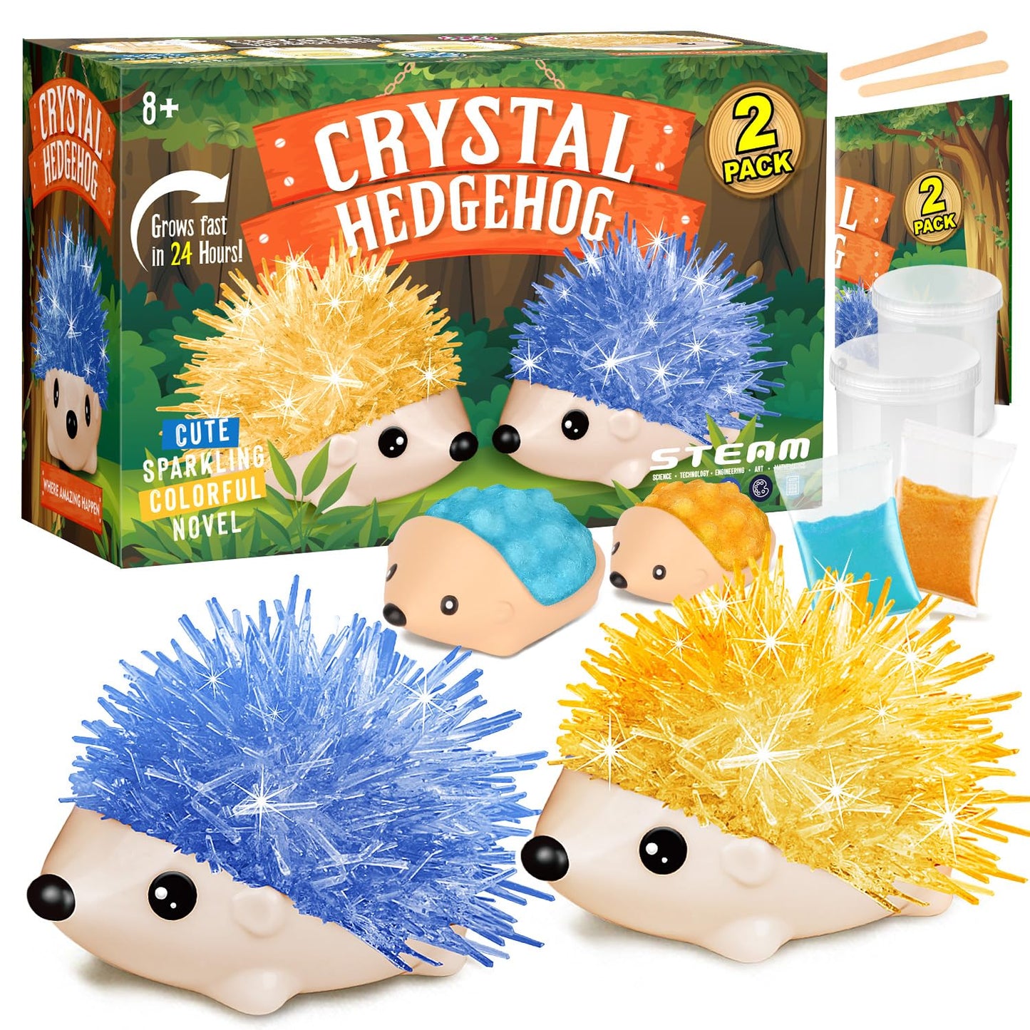 Crystal Growing Kit: 2 Hedgehog Crystals for Kids | STEM Gift by XX