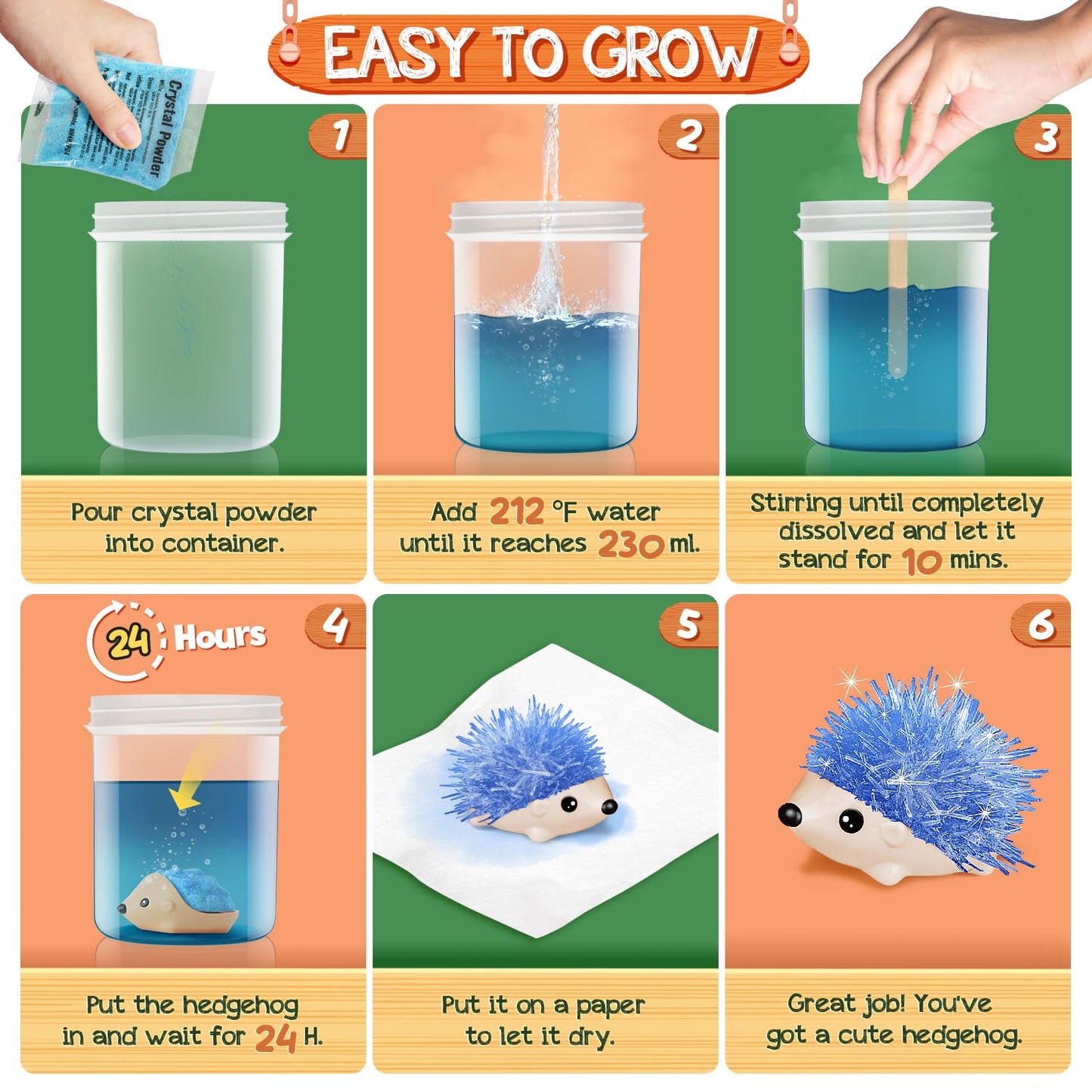 Crystal Growing Kit: 2 Hedgehog Crystals for Kids | STEM Gift by XX