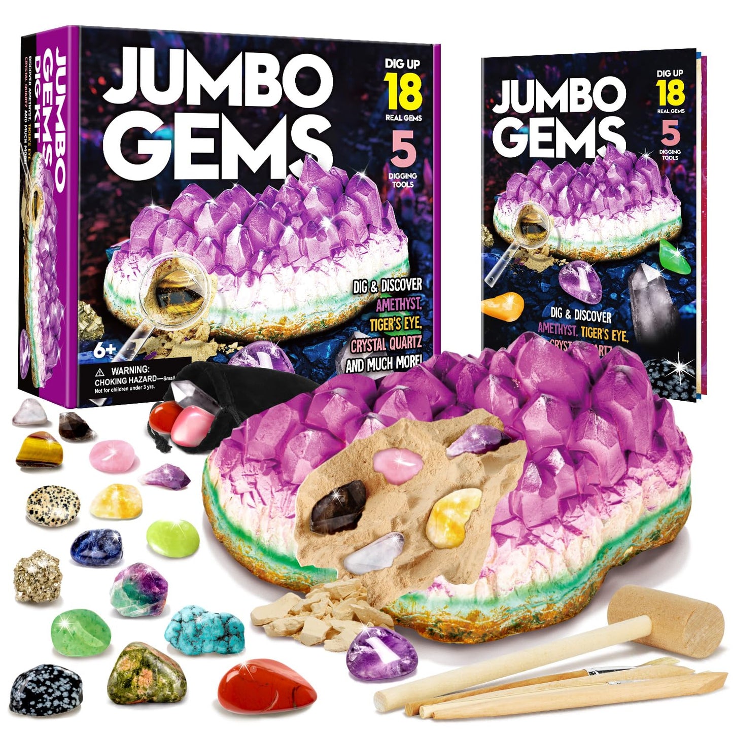 XX Gemstone Dig Kit – Dig Up 18 Real Gemstones & Crystals | STEM Toy for Kids 5-8