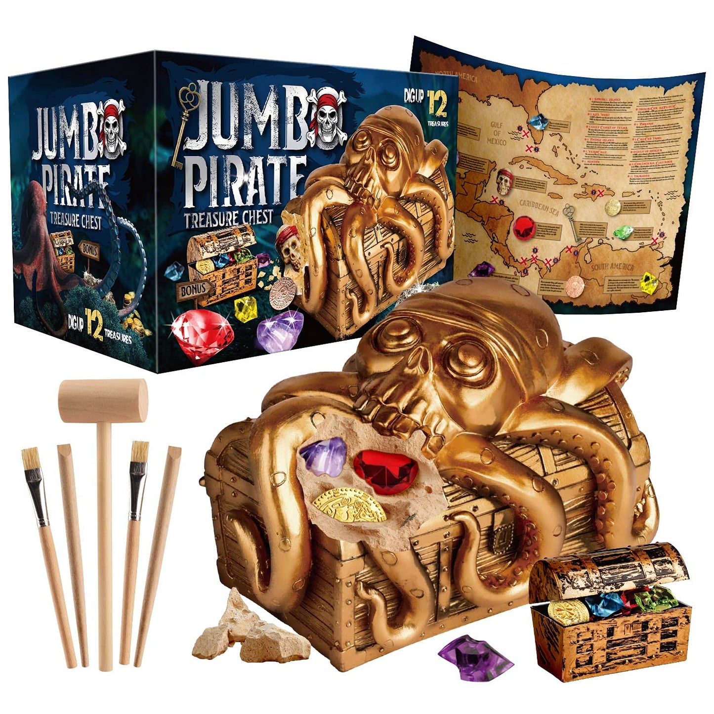 XX Jumbo Pirate Dig Kit – Dig Up 12 Treasures, Gems & Coins | Pirate Toys for Kids