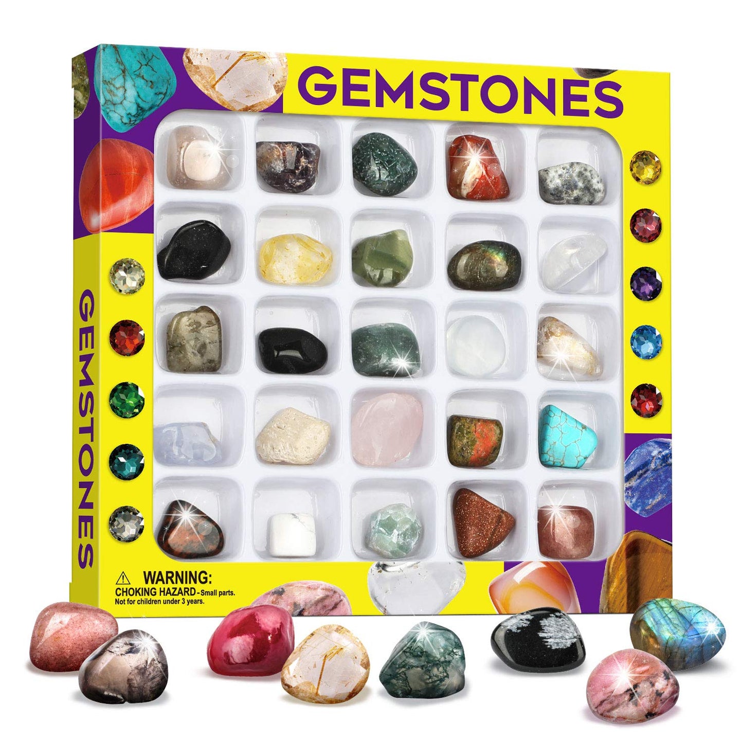 XX Rocks Collection 25PCS: Kids’ Geology Gem Kit with Gemstones, Tumbled Stones & Identification Guide | STEM Education