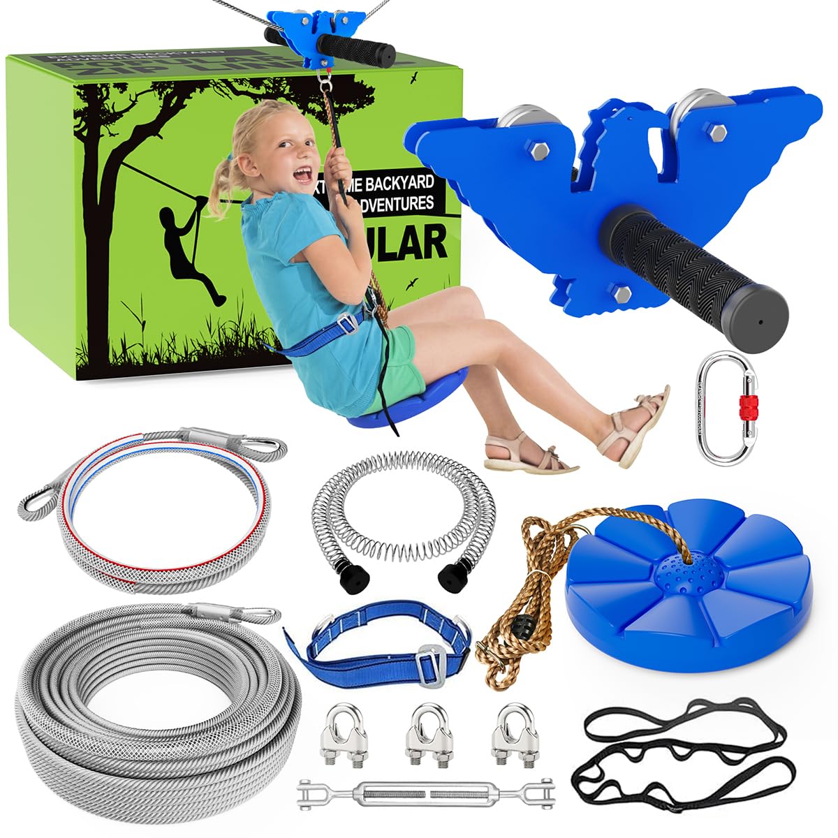 X XBEN 120ft Zip Line Kit for Backyard – Safe Outdoor Fun for All