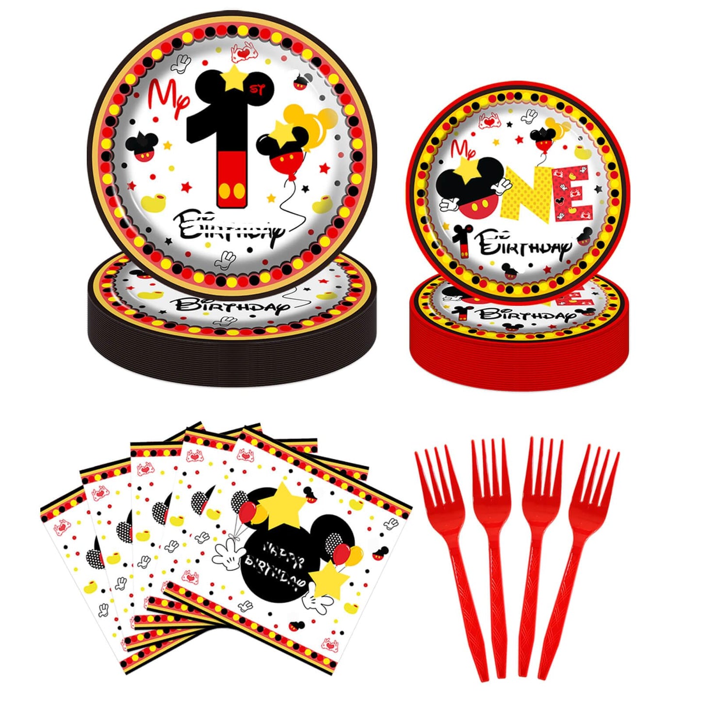 XXDecor 80 Pcs Red Cartoon 1st Birthday Party Tableware Kit for Boys – 20 Guests
