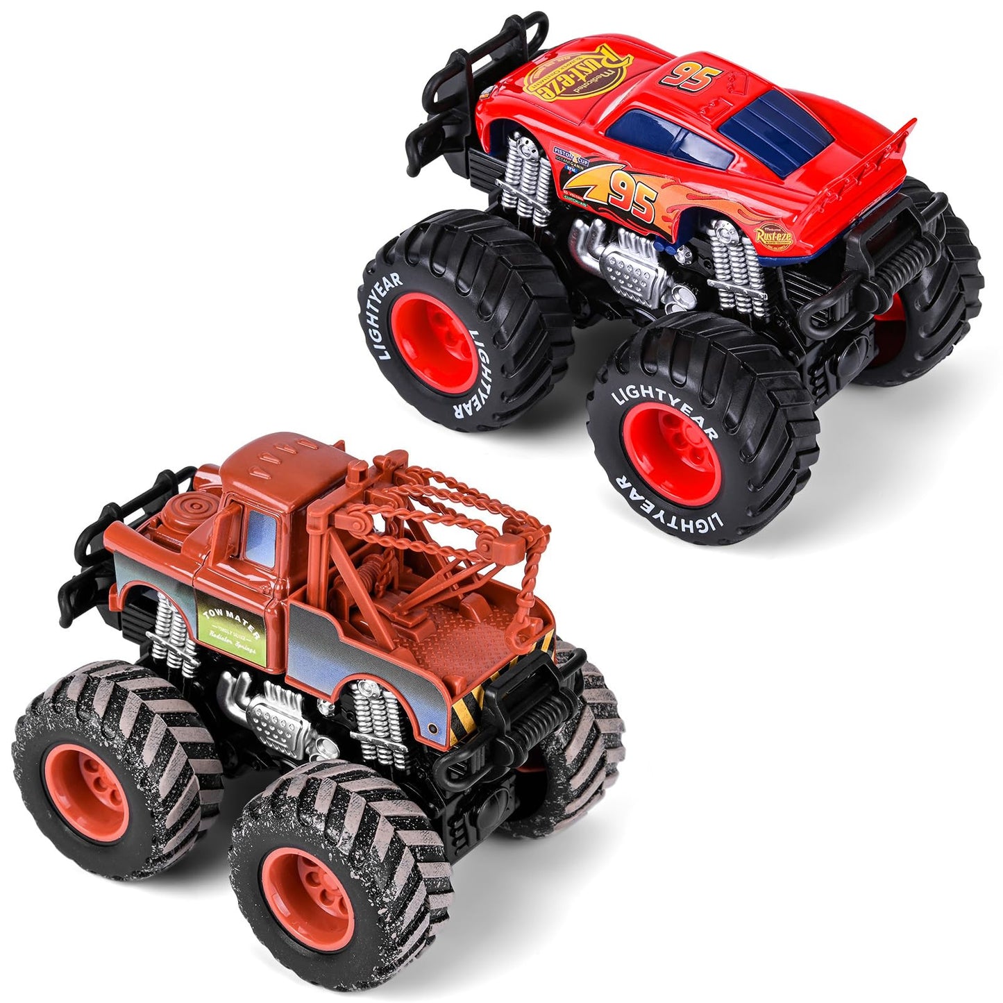 XXHUYAO 2-Pack 45 Metal Die-Cast Big Wheel Off-Road Toy Cars – Friction-Powered for Ages 3+
