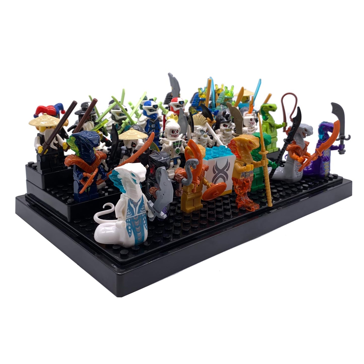 X XIN·SHI Minifigure Display Case – 2-Pack, Black Base, 3-Tier Steps for Lego Enthusiasts