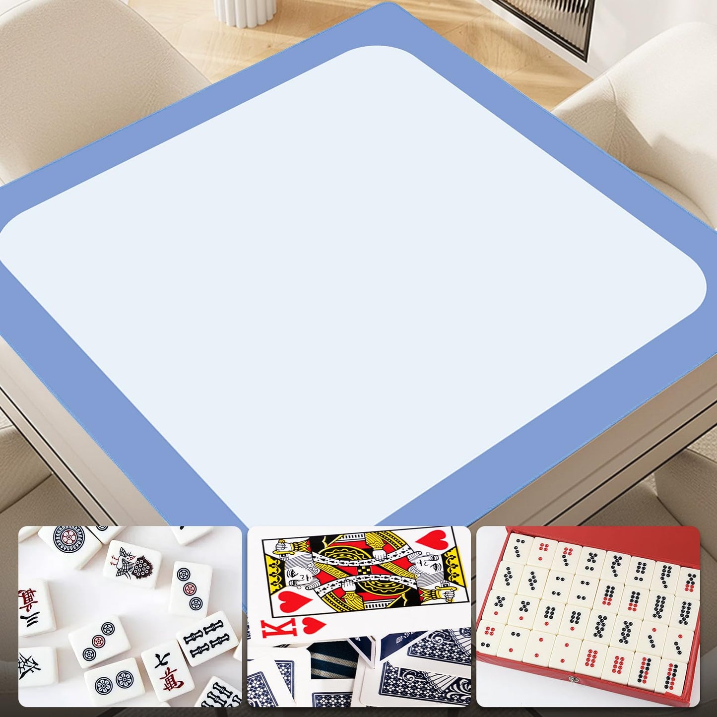 XXSTAR 32.5-Inch Mahjong Mat – Non-Slip, Noise-Reducing 3mm Rubber Surface with Drawstring Bag (Salvia Blue / Light Steel Blue)