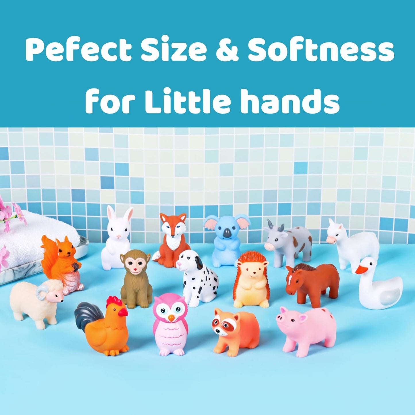 XY-WQ Bath Toys No Hole Animal C2 – 16-Piece Safe PVC Bathtub Toys
