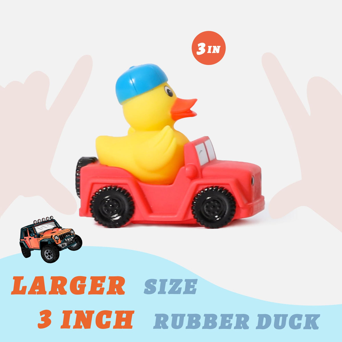 XY-WQ 24 Pack Jeep Rubber Ducks - 3-Inch Bulk Floater Ducks for Kids - Vehicle Shaped - Baby Bath Toy Assortment - Party Favors, Birthdays, Bath Time & More (8 Varieties)