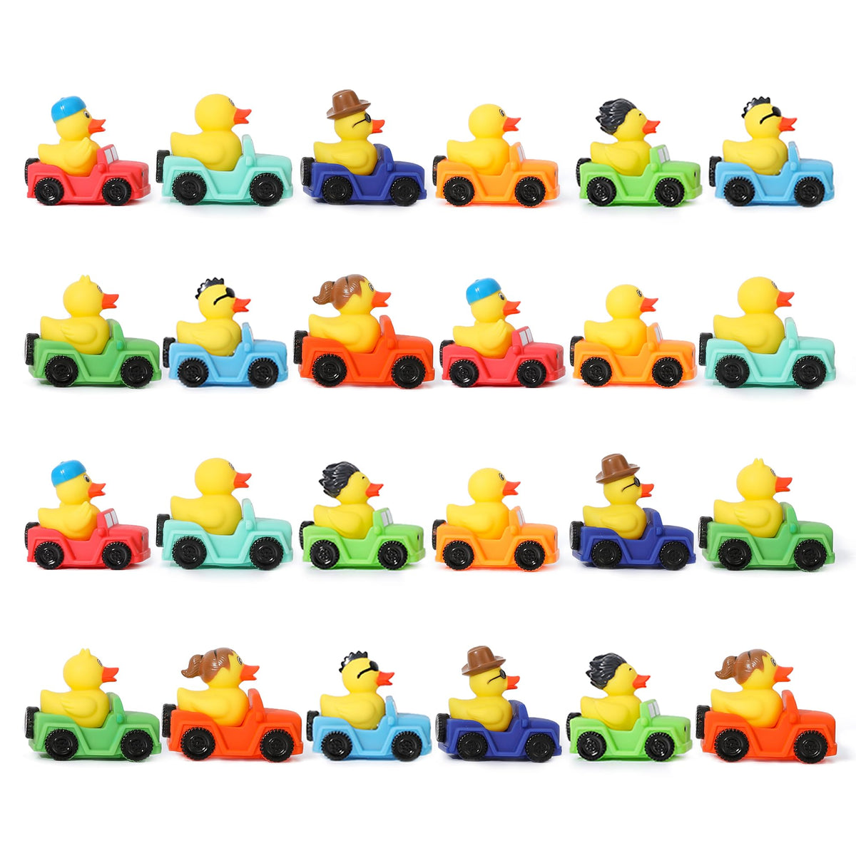 XY-WQ 24 Pack Jeep Rubber Ducks - 3-Inch Bulk Floater Ducks for Kids - Vehicle Shaped - Baby Bath Toy Assortment - Party Favors, Birthdays, Bath Time & More (8 Varieties)