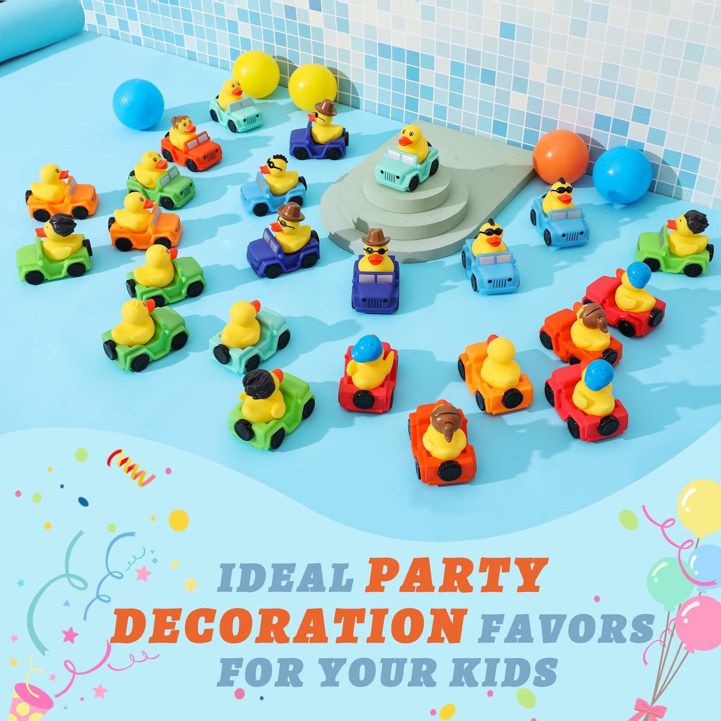 XY-WQ 24 Pack Jeep Rubber Ducks - 3-Inch Bulk Floater Ducks for Kids - Vehicle Shaped - Baby Bath Toy Assortment - Party Favors, Birthdays, Bath Time & More (8 Varieties)