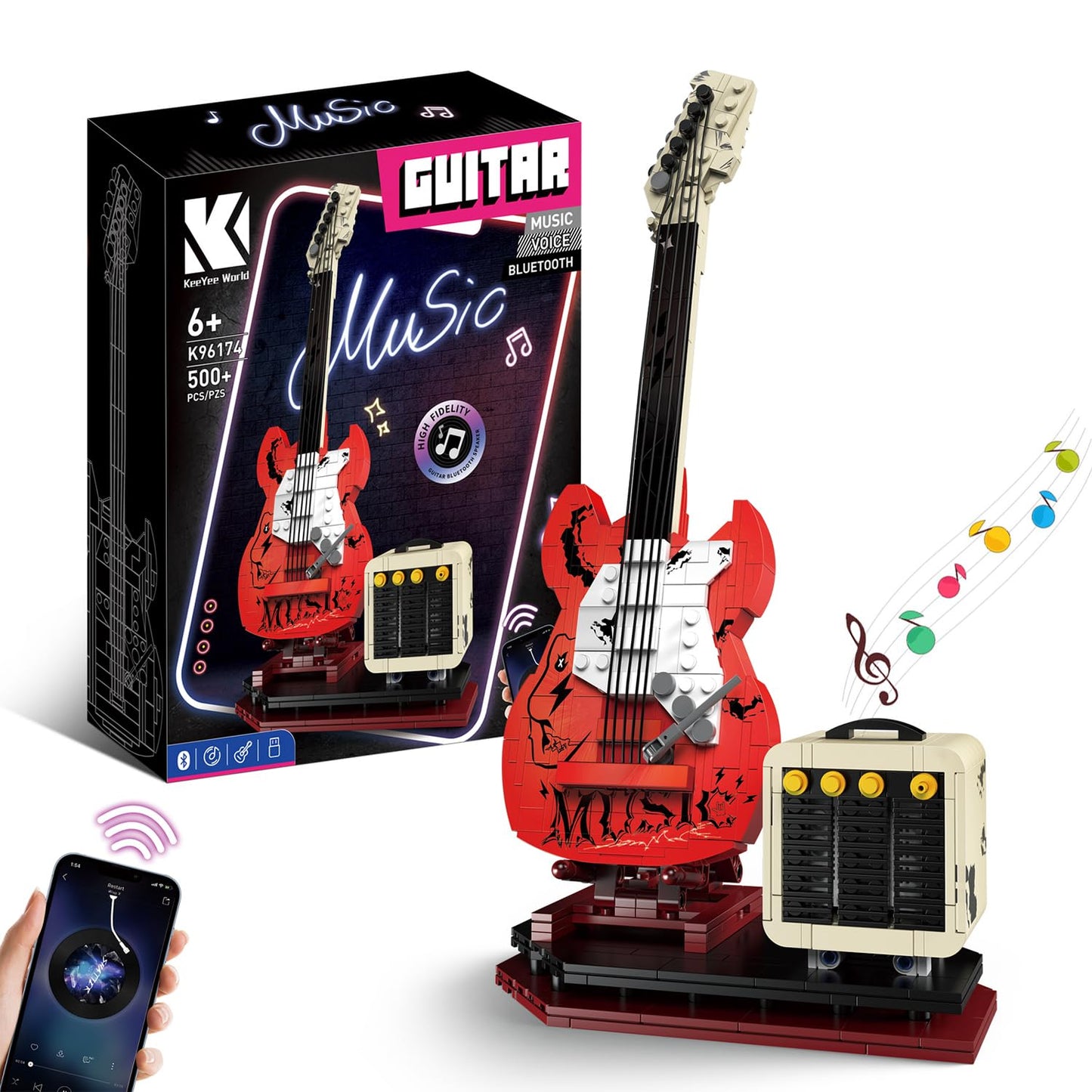 XYDongtong Guitar Music Interactive Building Set – DIY Guitar Model Toy with Bluetooth Reverb