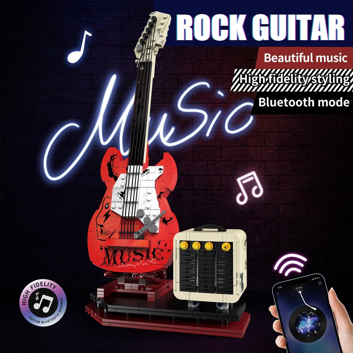 XYDongtong Guitar Music Interactive Building Set – DIY Guitar Model Toy with Bluetooth Reverb