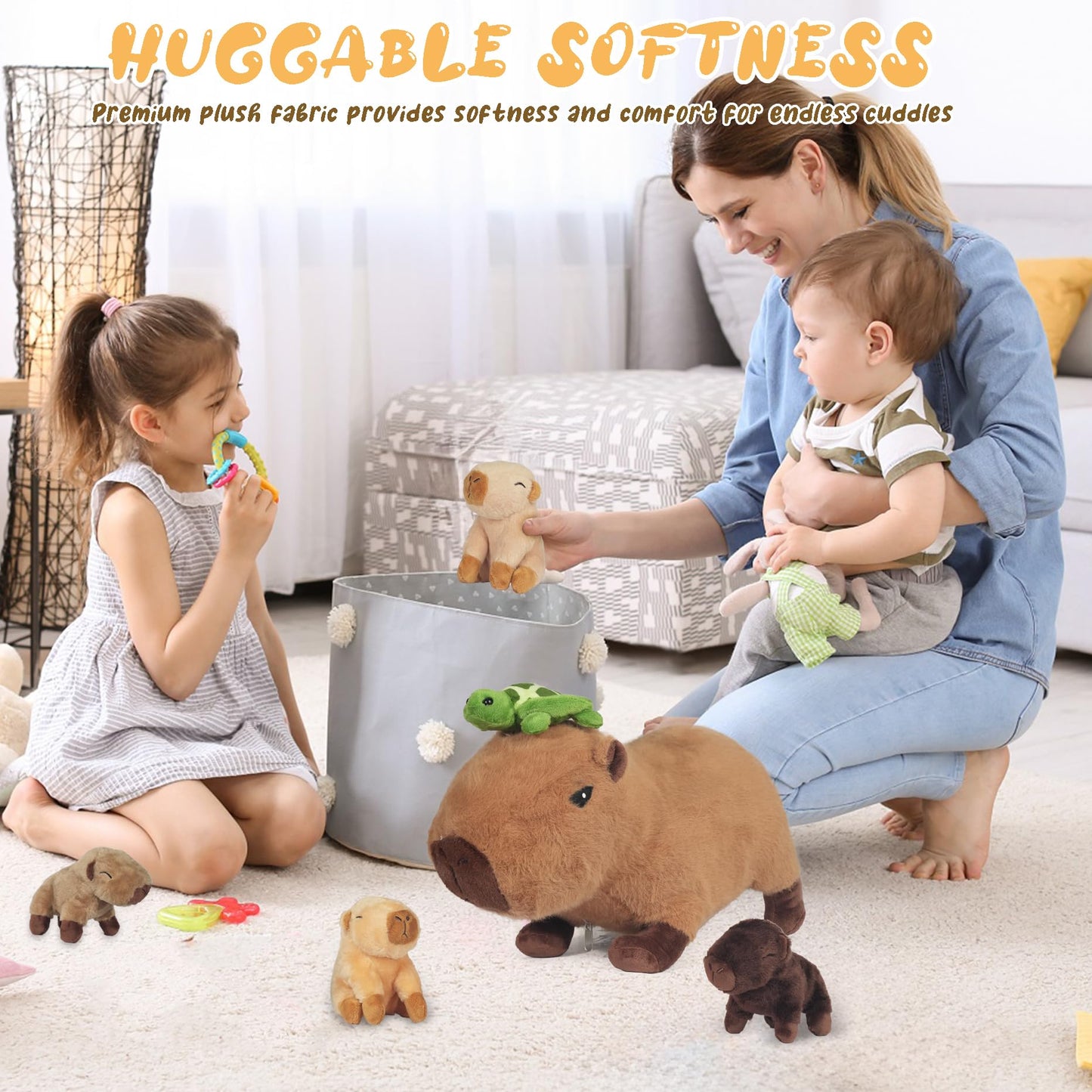 XYHQYB 5 in 1 Capybara Plush — 14.2-Inch Mommy with 4 Babies