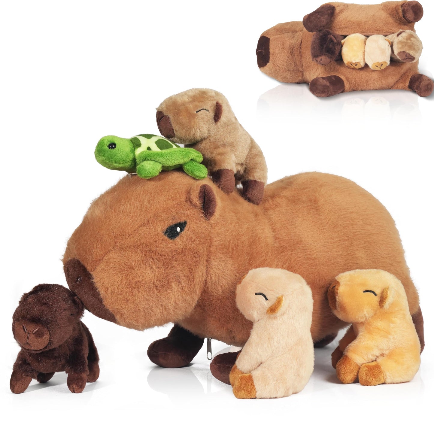XYHQYB 5 in 1 Capybara Plush — 14.2-Inch Mommy with 4 Babies