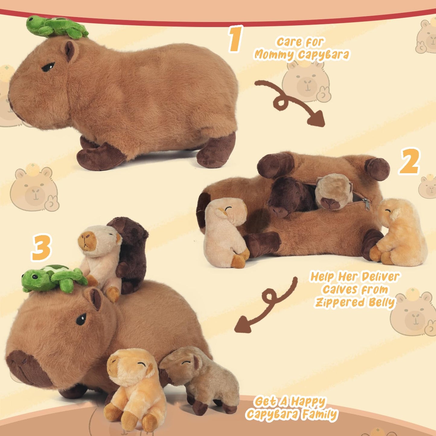 XYHQYB 5 in 1 Capybara Plush — 14.2-Inch Mommy with 4 Babies