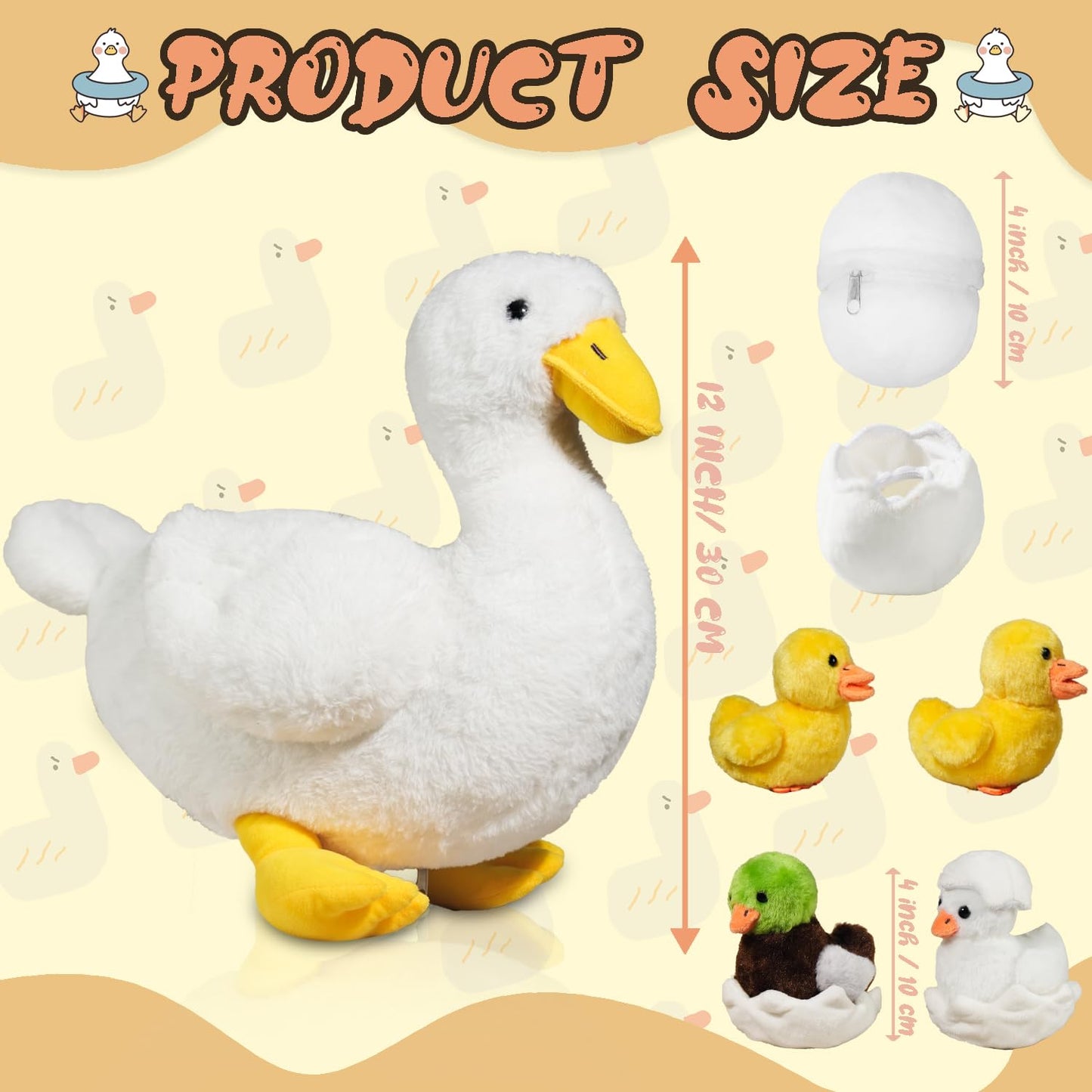 XYHQYB 7-in-1 Duck Family Plush: Mommy with 4 Babies & Eggs, 12-inch Soft White Duck Toy