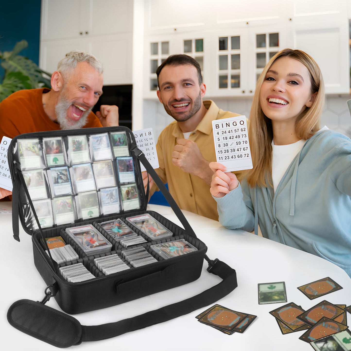 Xykzra Card Deck Storage Bag for 2000+ Cards — 3-Layer MTG Case with 10 Partitions & Adjustable Strap