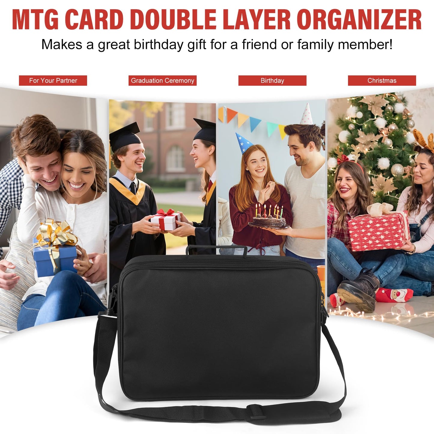 Xykzra Card Deck Storage Bag for 2000+ Cards — 3-Layer MTG Case with 10 Partitions & Adjustable Strap