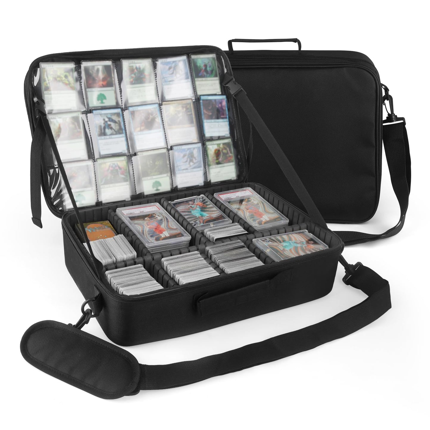 Xykzra Card Deck Storage Bag for 2000+ Cards — 3-Layer MTG Case with 10 Partitions & Adjustable Strap