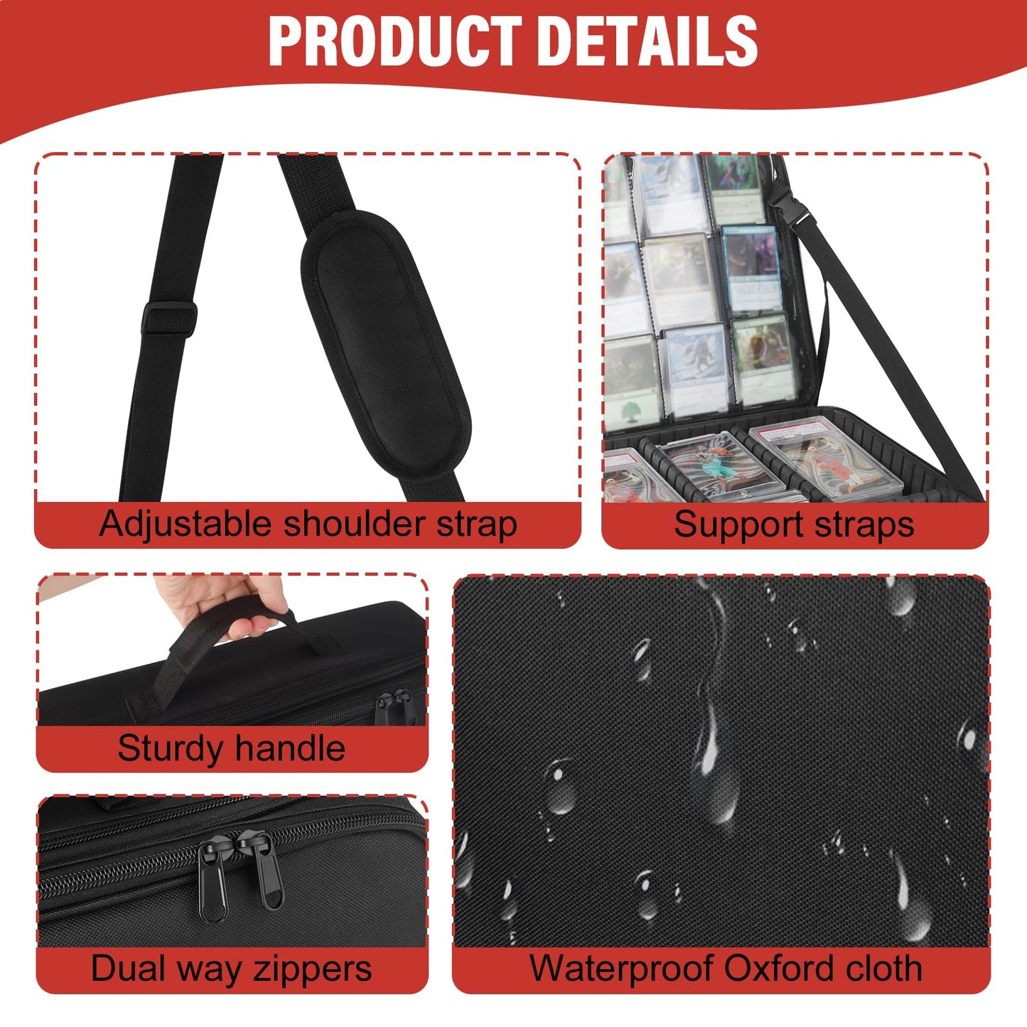 Xykzra Card Deck Storage Bag for 2000+ Cards — 3-Layer MTG Case with 10 Partitions & Adjustable Strap