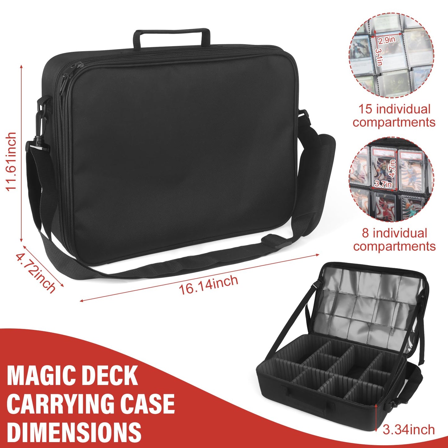 Xykzra Card Deck Storage Bag for 2000+ Cards — 3-Layer MTG Case with 10 Partitions & Adjustable Strap