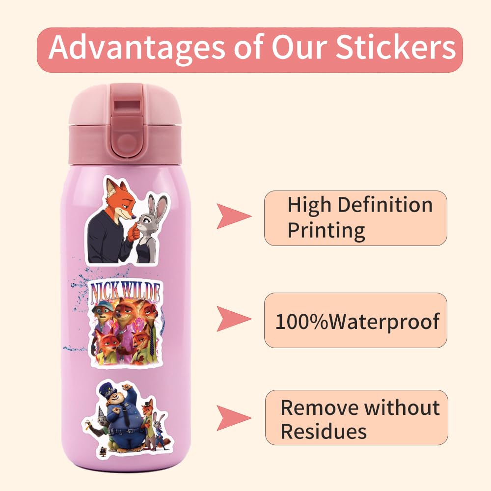XYLL 50Pcs Zootopia Sticker Pack — Waterproof Vinyl Decals for Laptop, Bottle, Notebook