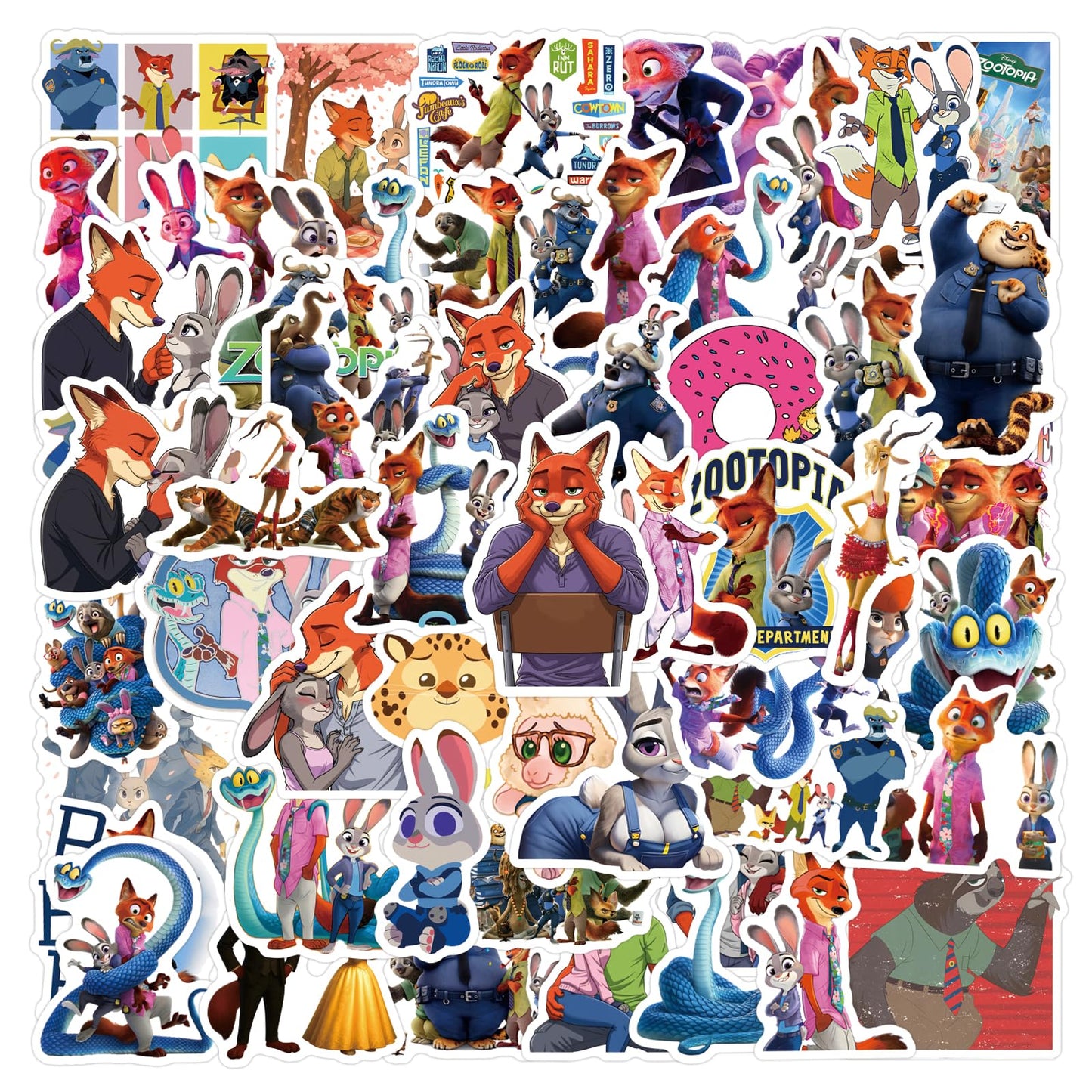 XYLL 50Pcs Zootopia Sticker Pack — Waterproof Vinyl Decals for Laptop, Bottle, Notebook