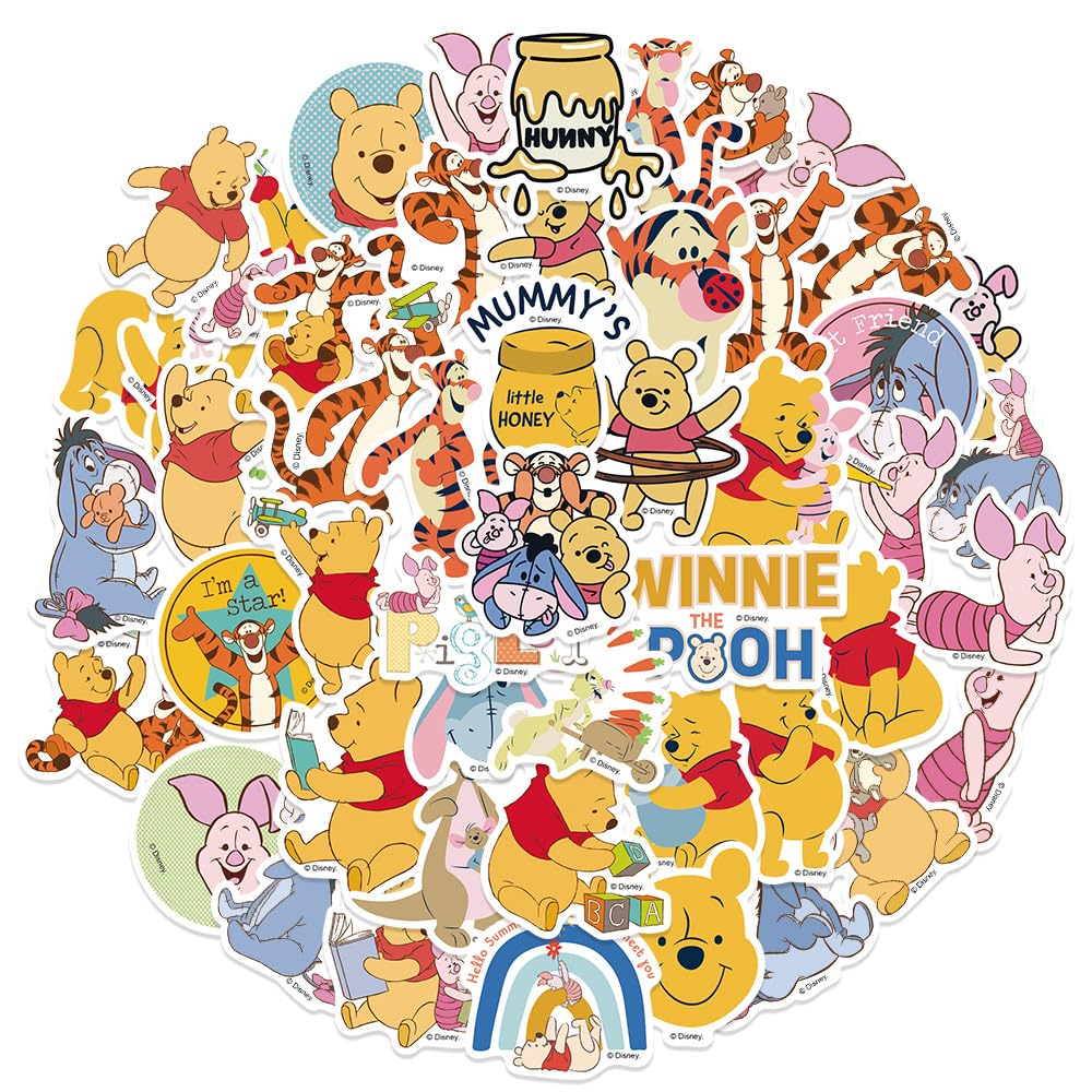 XYLL 50Pcs Pooh Bear Sticker Pack | Waterproof Vinyl Stickers for Laptops, Bottles & Gear