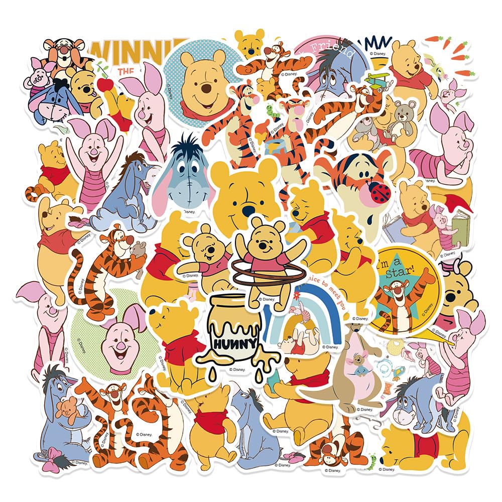 XYLL 50Pcs Pooh Bear Sticker Pack | Waterproof Vinyl Stickers for Laptops, Bottles & Gear