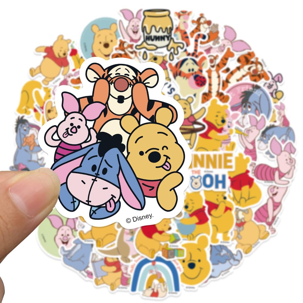 XYLL 50Pcs Pooh Bear Sticker Pack | Waterproof Vinyl Stickers for Laptops, Bottles & Gear