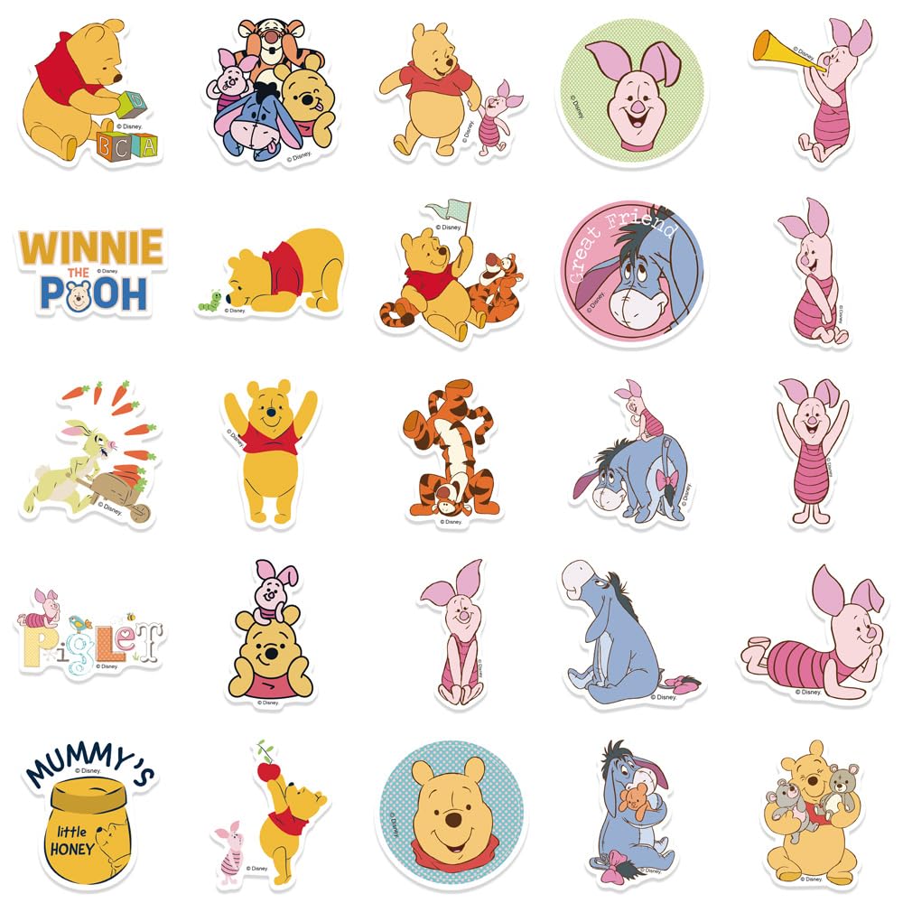 XYLL 50Pcs Pooh Bear Sticker Pack | Waterproof Vinyl Stickers for Laptops, Bottles & Gear