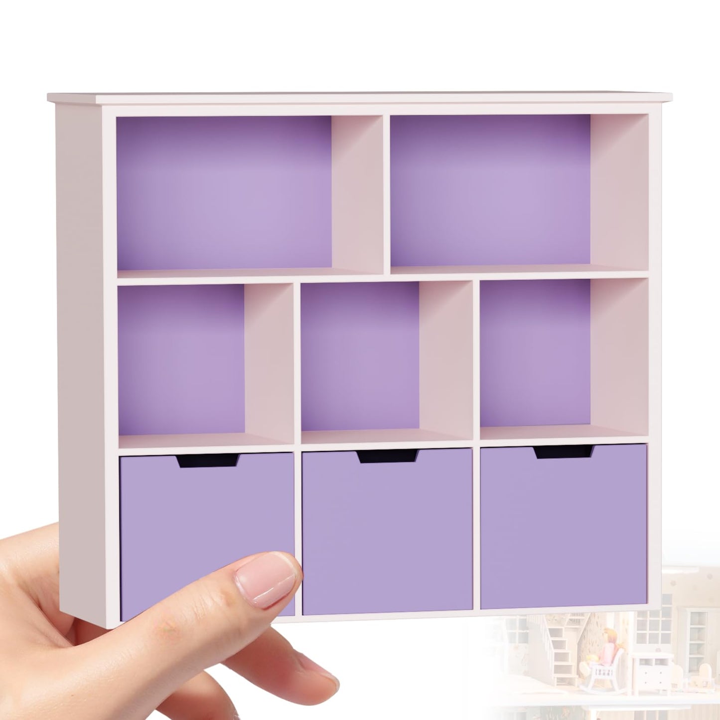 XYMTOY 1:12 Scale Dollhouse Bookshelf with Open Doors – Elegant Mini Storage & Display