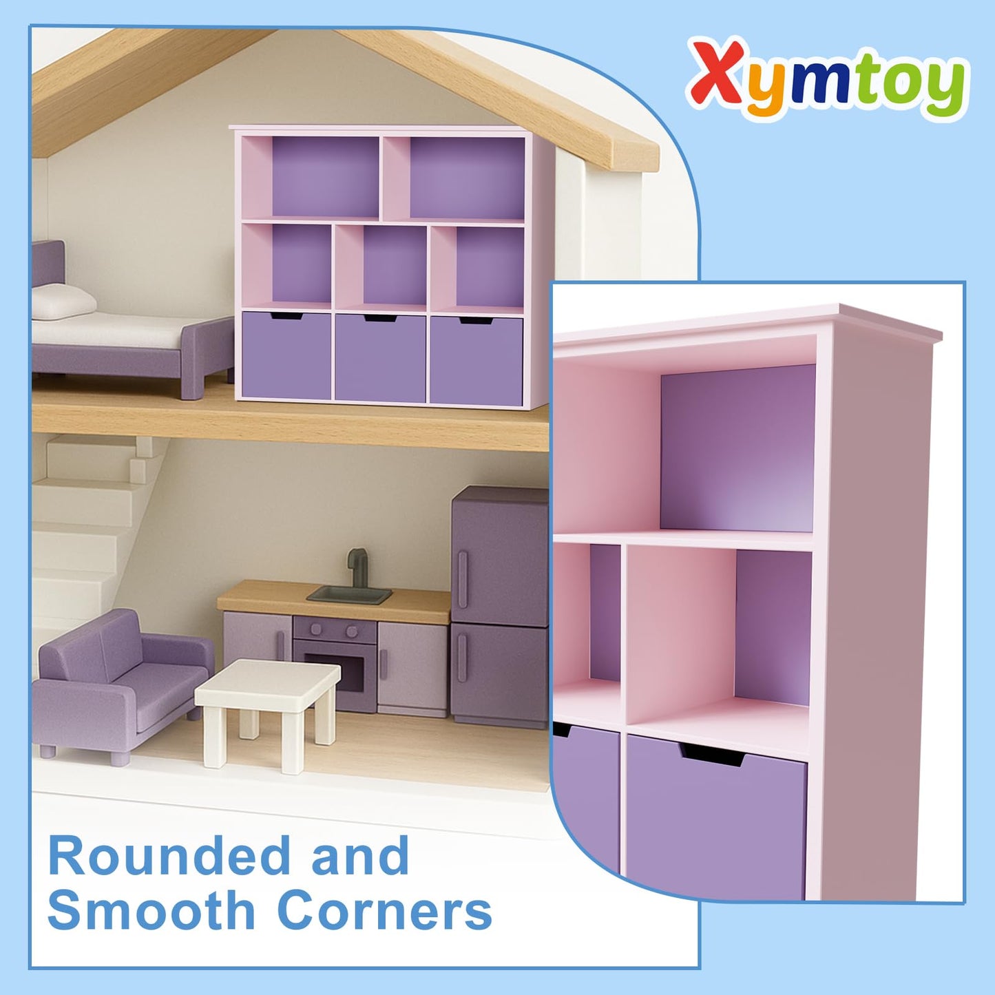 XYMTOY 1:12 Scale Dollhouse Bookshelf with Open Doors – Elegant Mini Storage & Display