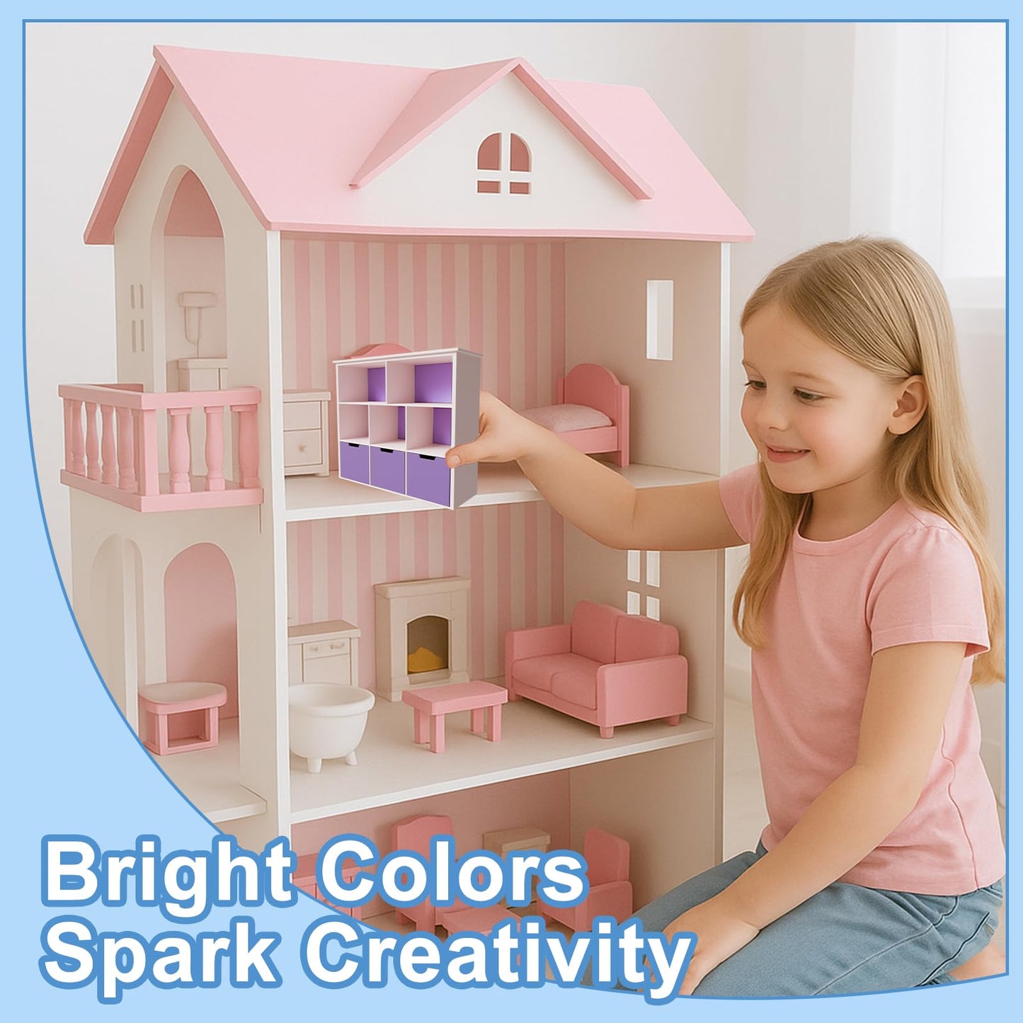 XYMTOY 1:12 Scale Dollhouse Bookshelf with Open Doors – Elegant Mini Storage & Display