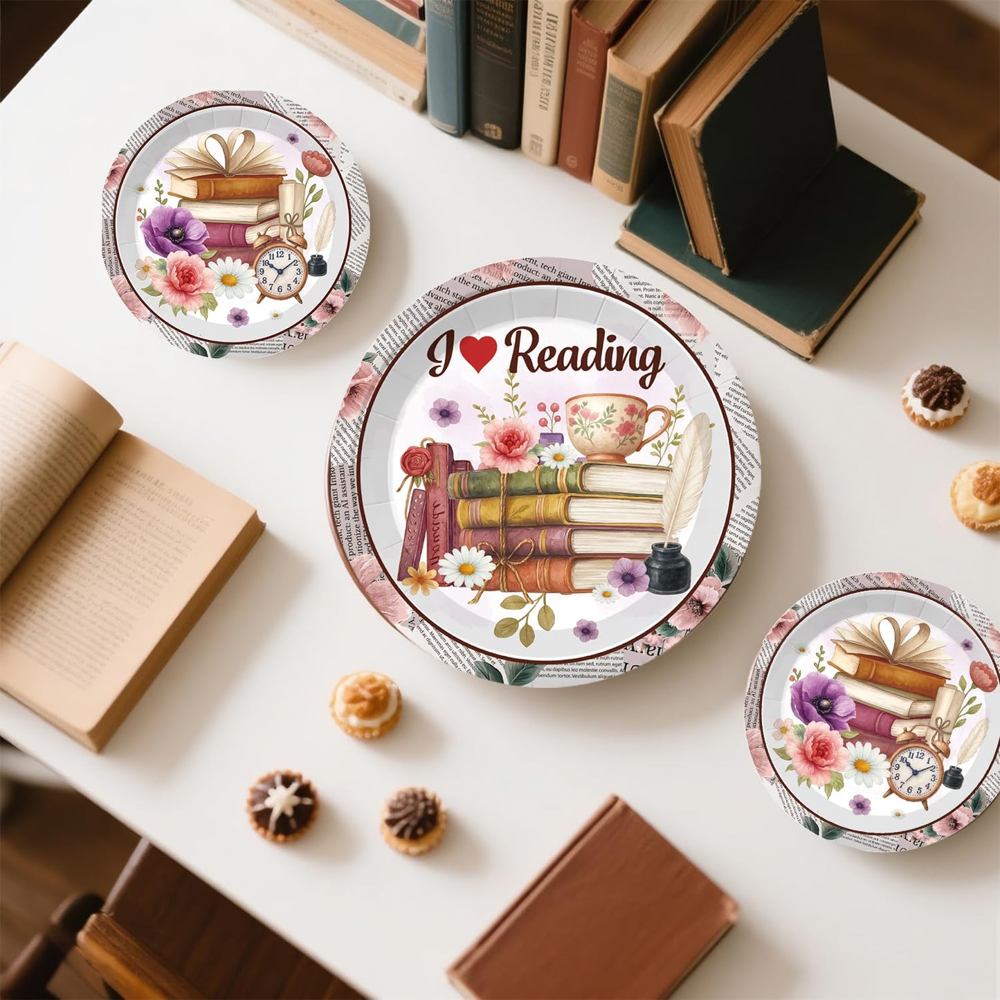 Xynic 177pc Book Themed Party Set – Tableware & Decor for 25 Guests (I Like Reading)